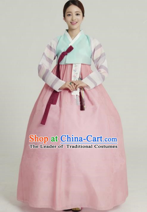 Korean Traditional Bride Tang Garment Hanbok Formal Occasions Green Blouse and Pink Dress Ancient Costumes for Women