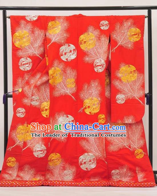 Japan Ancient Red Furisode Kimonos Traditional Palace Yukata Dress Formal Costume for Women