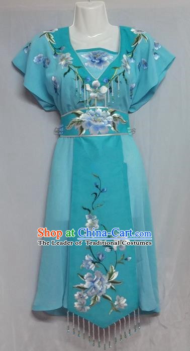 China Traditional Beijing Opera Maidservants Costume Chinese Peking Opera Maid Blue Dress