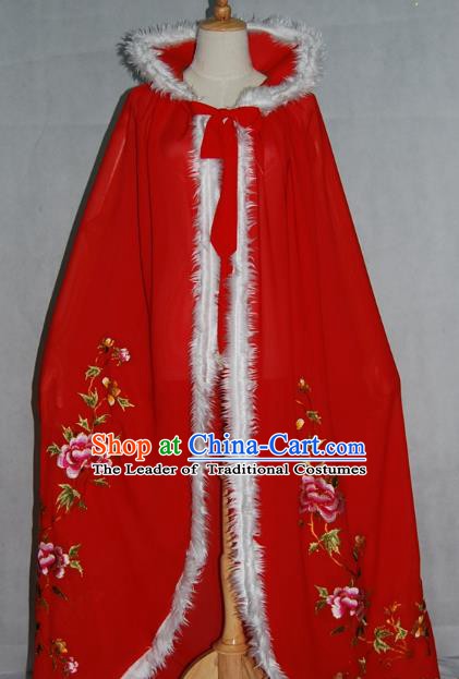 China Traditional Beijing Opera Actress Cloak Costume Chinese Peking Opera Embroidered Red Cape