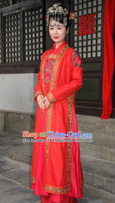 Chinese Ancient Song Dynasty Yueh Fei Wife Li Xiao-E Embroidered Wedding Dress Replica Costume for Women