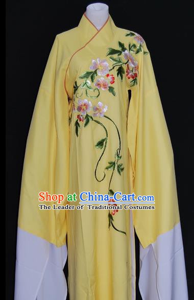 China Traditional Beijing Opera Niche Costume Chinese Peking Opera Water Sleeve Embroidered Yellow Robe for Adults