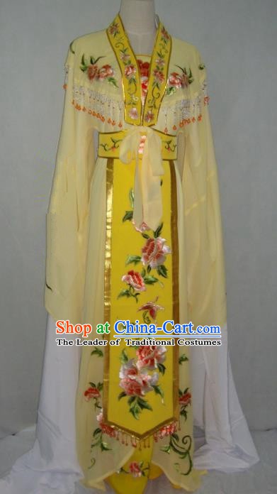 Traditional China Beijing Opera Princess Yellow Dress Chinese Peking Opera Diva Embroidered Costume