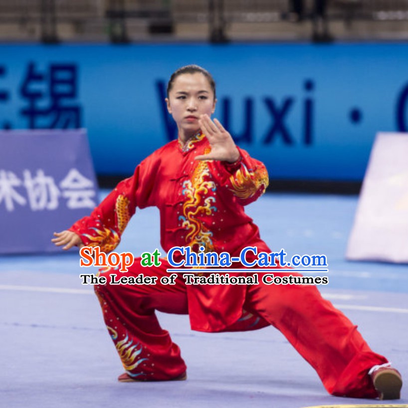 Supreme Female Taiji Quan Uniforms Kung Fu Suit Kung Fu Uniform Chinese Jacket Taiji Clothes Dress Dresses Kung Fu Clothing Embroidered Tai Chi Suits Custom Kung Fu Embroidery Uniforms