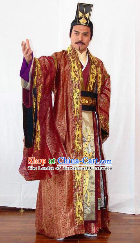 Chinese Ancient Emperor of Sui Dynasty Yang Guang Embroidered Replica Costume and Headpiece Complete Set for Men