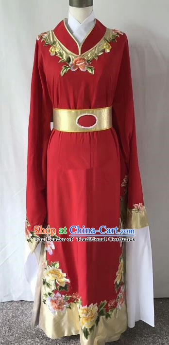 Chinese Beijing Opera Scholar Young Men Costume Peking Opera Niche Red Embroidery Robe for Adults