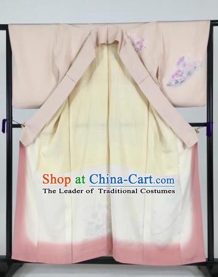 Japan Traditional Kimono Pink Silk Furisode Kimono Ancient Yukata Dress Formal Costume for Women