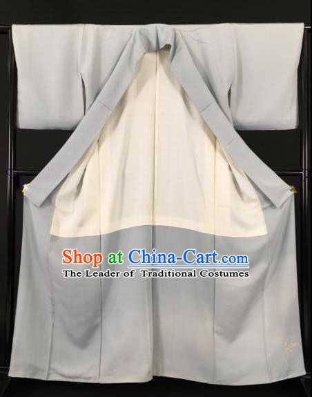 Japanese Ancient Male Grey Kimono Costume Traditional Wafuku Hakama Yukata Robe for Men