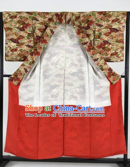 Japan Traditional Coffee Kimonos Palace Furisode Kimono Ancient Yukata Dress Formal Costume for Women