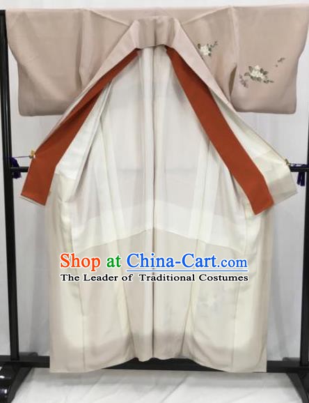 Japan Traditional Khaki Kimono Furisode Kimono Ancient Yukata Dress Formal Costume for Women