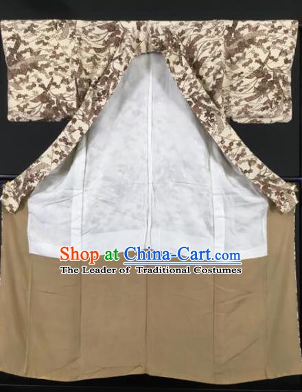 Japanese Male Costume Ancient Palace Brown Kimono Traditional Wafuku Hakama Yukata Robe for Men