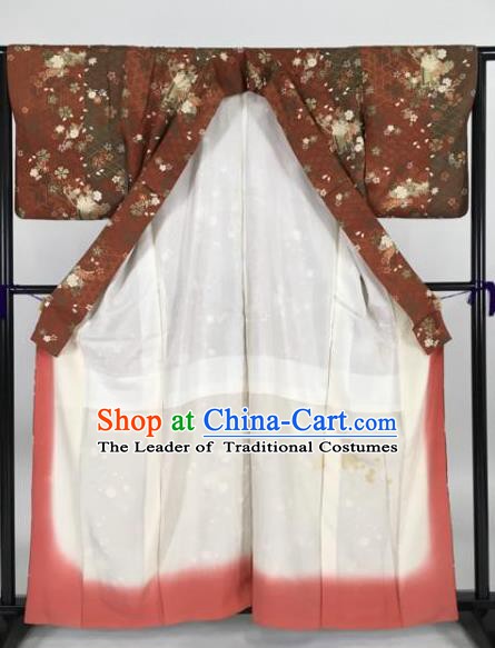 Japan Traditional Kimonos Printing Furisode Kimono Ancient Yukata Dress Formal Costume for Women