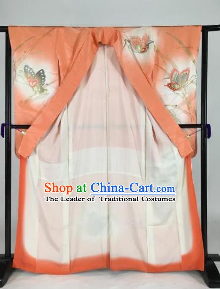 Japan Traditional Kimonos Printing Butterfly Furisode Kimono Ancient Yukata Dress Formal Costume for Women