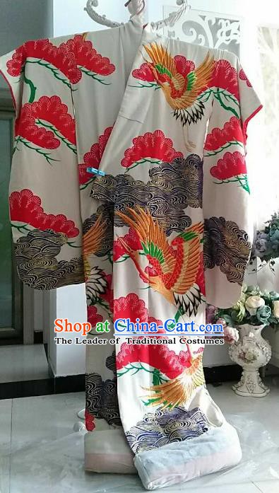 Ancient Japanese Geisha White Furisode Kimonos Traditional Wedding Yukata Dress Formal Costume for Women