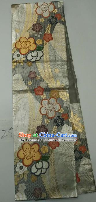 Japanese Traditional Wafuku Waistband Kimono Yukata Embroidered Grey Brocade Belts for Women