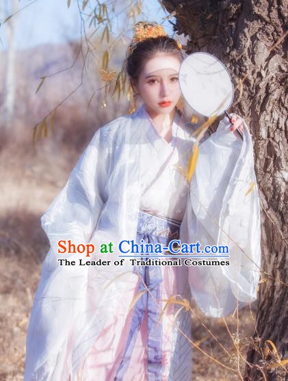 Chinese Ancient Jin Dynasty Nobility Lady Embroidered Hanfu Costume Complete Set for Women