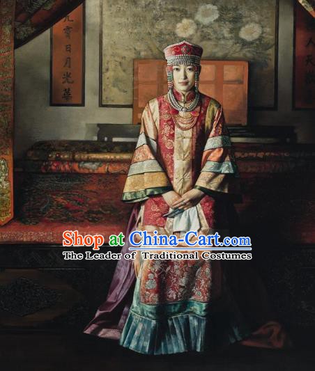 Chinese Ancient Manchu Lady Historical Costume China Qing Dynasty Mongolian Empress Clothing