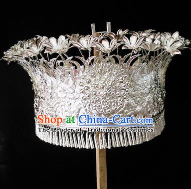 Traditional Chinese Miao Nationality Wedding Headwear Hmong Female Hair Accessories Sliver Crown for Women