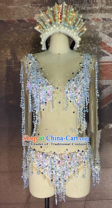 Model Dance Costumes Popular Catwalks Tassel Bikini Stage Drama Parade Costume and Headwear Complete Set