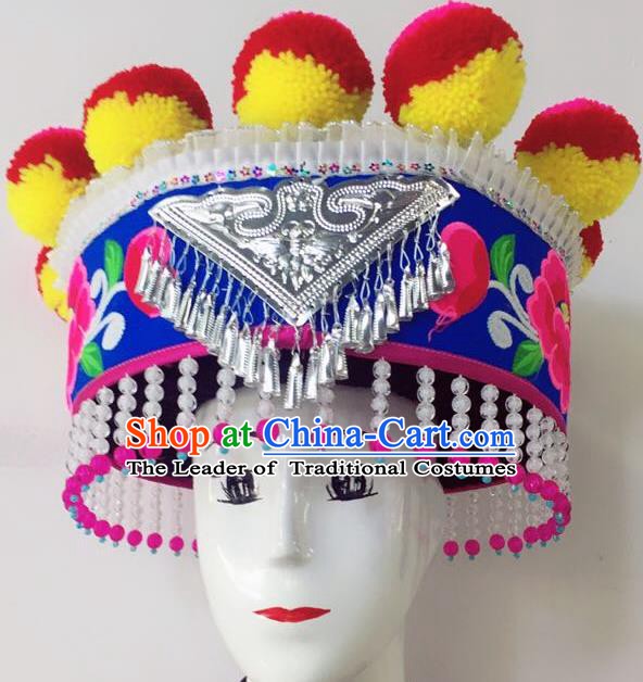 Traditional Chinese Handmade Yi Nationality Tassel Hair Accessories Ethnic Hats Headwear for Women