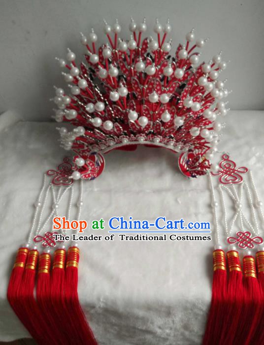 Traditional Chinese Beijing Opera Bride Red Phoenix Coronet Hair Accessories Female Headgear Peking Opera Actress Headwear