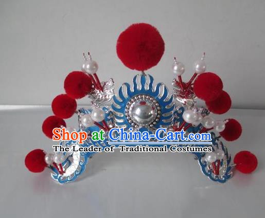 Traditional Chinese Beijing Opera Female Soldier Red Venonat Helmet Peking Opera Actress Headwear