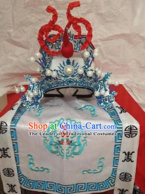 Traditional Chinese Beijing Opera General White Hats Peking Opera Military Officer Headwear