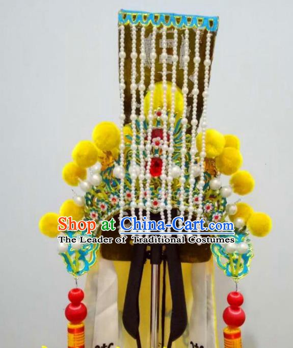 Traditional Chinese Beijing Opera Emperor Tassel Hats Peking Opera Royal King Headwear