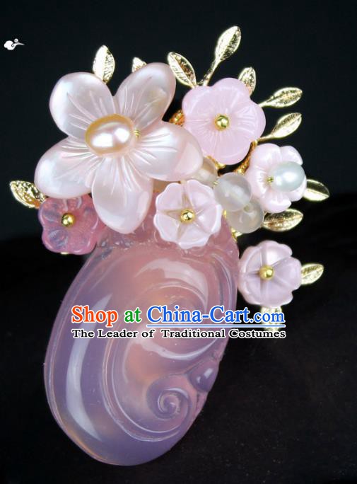 Chinese Ancient Handmade Brooch Accessories Pink Shell Flower Breastpin for Women