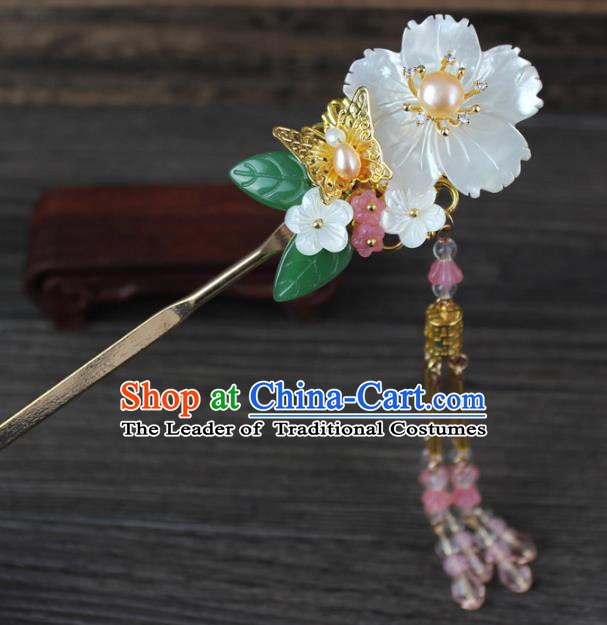 Chinese Ancient Handmade Hair Accessories Pink Beads Tassel Hairpins for Women