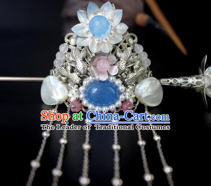 Chinese Ancient Handmade Hair Accessories Classical Hairpins Tassel Hair Crown for Women