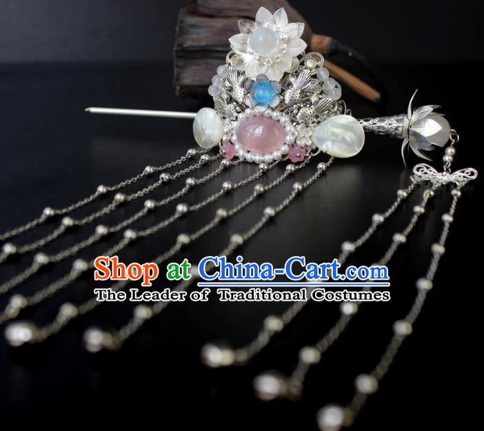 Chinese Ancient Handmade Hair Accessories Classical Hairpins Tassel Hairdo Crown for Women