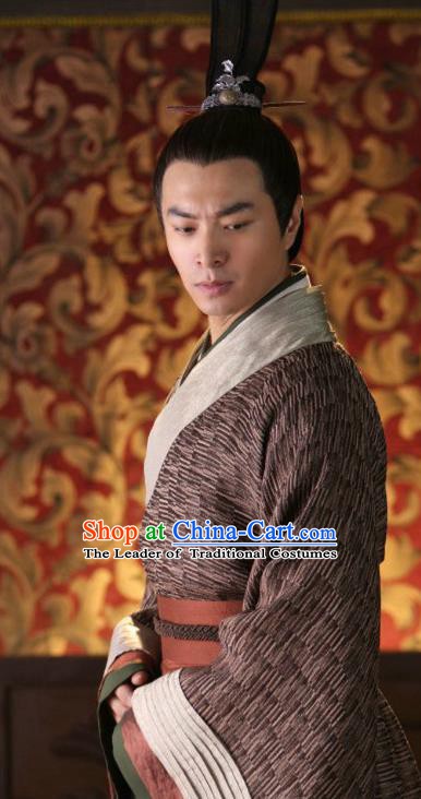 Traditional Ancient Chinese Han Dynasty Minister Nobility Childe Lv Lu Replica Costume for Men