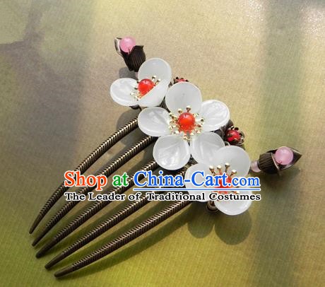 Chinese Ancient Handmade Hair Accessories Hairpins Classical Hanfu Red Beads Flowers Hair Comb for Women