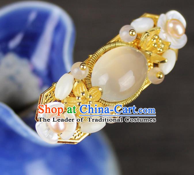 Chinese Ancient Handmade Hair Accessories Chalcedony Hair Clip Classical Hanfu Agate Hairpins for Women