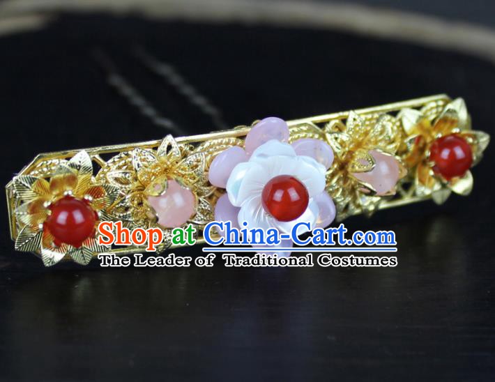 Chinese Ancient Handmade Hair Accessories Hair Stick Classical Hanfu Golden Hairpins for Women