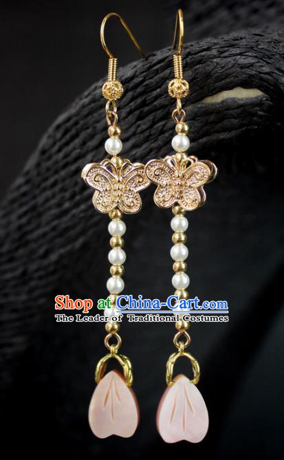 Chinese Ancient Handmade Accessories Earrings Golden Butterfly Tassel Eardrop for Women