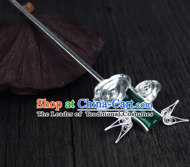 Chinese Ancient Handmade Hair Accessories Bamboo Hair Stick Classical Hanfu Sliver Hairpins for Women