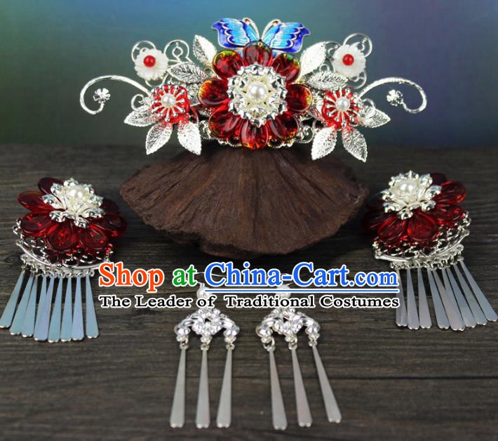 Chinese Ancient Handmade Hair Accessories Phoenix Coronet Hair Clip Classical Hanfu Hairpins Complete Set for Women