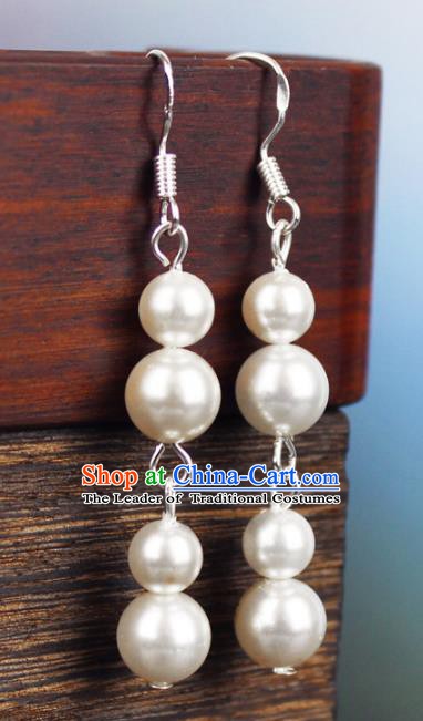 Chinese Ancient Handmade Accessories Earrings Pearls Tassel Eardrop for Women