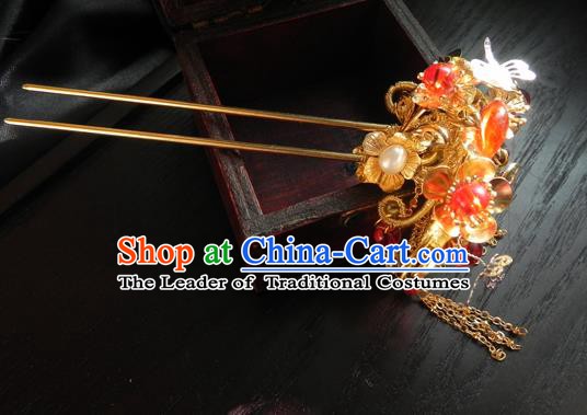 Chinese Handmade Ancient Hanfu Golden Butterfly Hairpins Hair Accessories Classical Hair Clip for Women