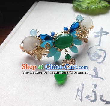 Chinese Handmade Ancient Hair Accessories Classical Hanfu Jadeite Butterfly Hair Stick Hairpins for Women