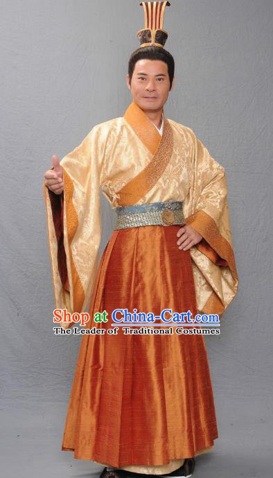 Chinese Ancient Warring States Period Qi Kingdom Royal Highness Xinyang Tian Xiaoshi Replica Costume for Men