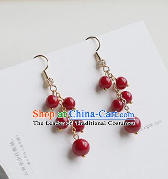 Chinese Handmade Ancient Jewelry Accessories Hanfu Ormosia Tassel Earrings for Women