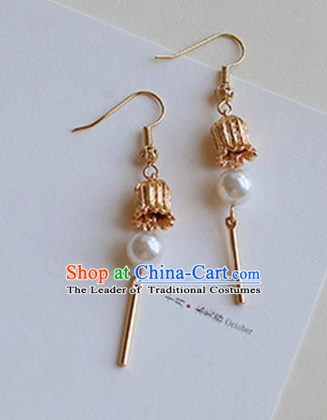 Chinese Handmade Ancient Jewelry Accessories Eardrop Hanfu Golden Earrings for Women