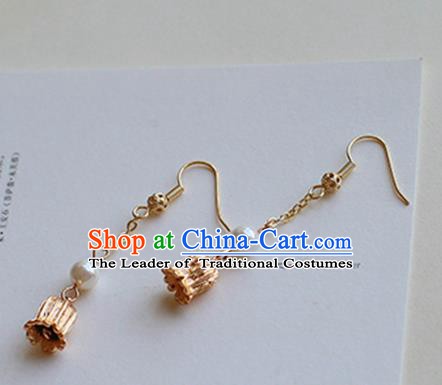 Chinese Handmade Ancient Jewelry Accessories Golden Eardrop Hanfu Earrings for Women