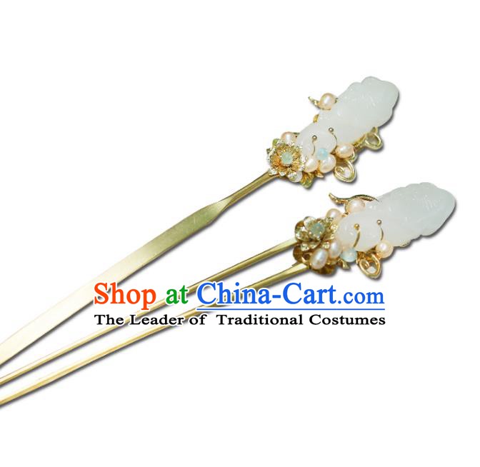 Chinese Ancient Handmade Hanfu Jade Hairpins Palace Lady Hair Accessories for Women