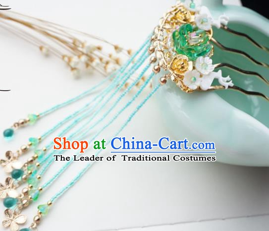 Chinese Ancient Handmade Hanfu Tassel Hair Comb Hairpins Step Shake Hair Accessories for Women