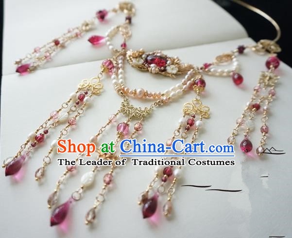 Chinese Handmade Ancient Jewelry Accessories Pearls Tassel Necklace Hanfu Necklet for Women