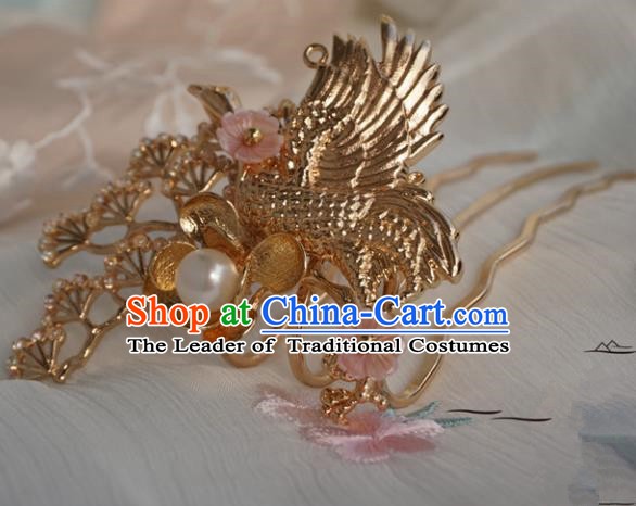 Chinese Ancient Handmade Hanfu Crane Hair Comb Hairpins Hair Accessories for Women